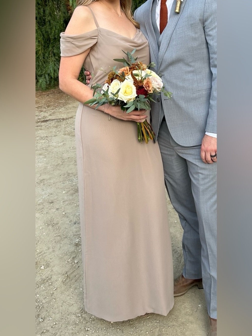JJs House Genieve Chiffon A-Line Bridesmaid Dress in TAUPE